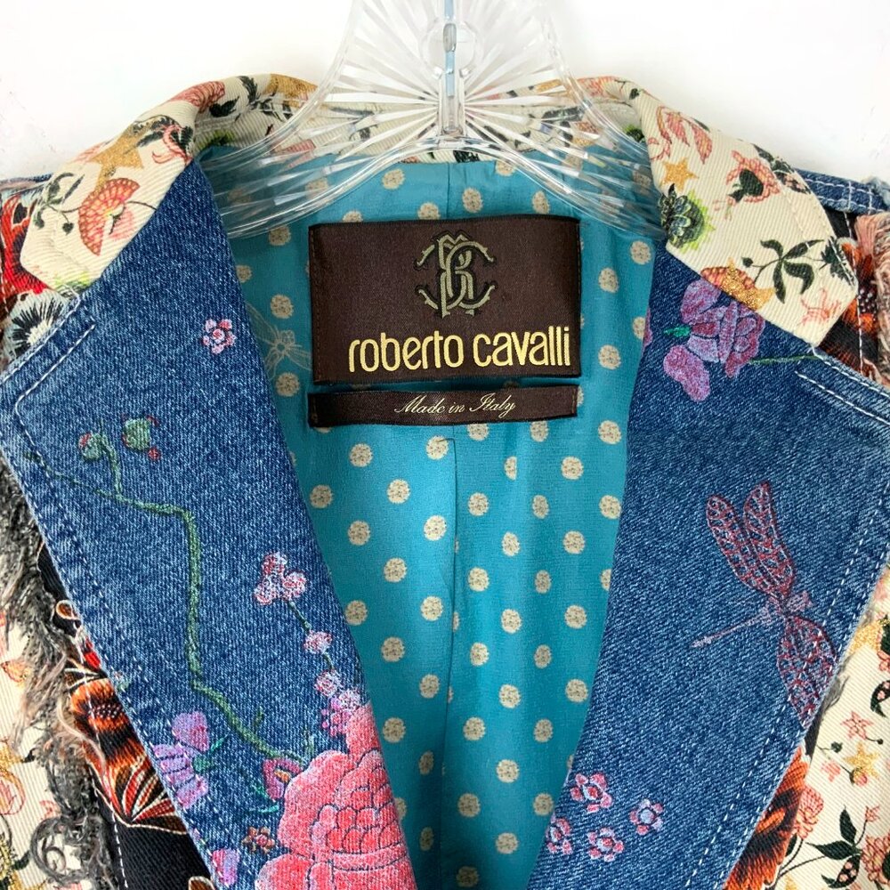 Roberto Cavalli Denim Patchwork Luxury Boho Glam Jacket Italy Sz 46(10-12) - Picture 6 of 16
